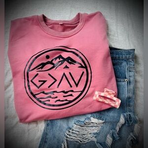 🩷 173 large sweatshirt God is greater highs and lows pink euc crewneck